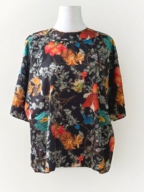 Pari Passu Marni Floral Print Boat Neck Blouse Black Gold Zip Top Size‎ 16